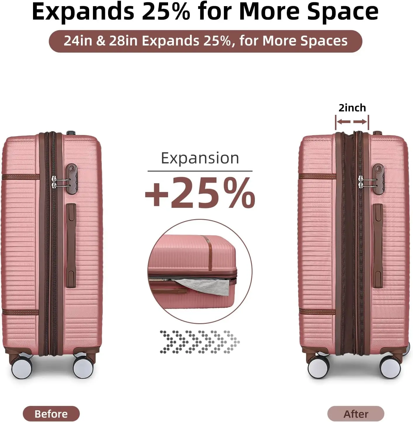 Luggage Sets 6 Piece With Two Cosmetic Case, Expandable(Only 28 & 24"") Hardside Luggage With 360° Spinner Wheels, Durable