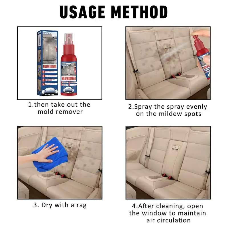 Removedor de moho Interior de coche, 30ml, asientos, alfombrillas para pies, revestimiento de cabeza, eliminación de molde, limpieza y mantenimiento, Spray, limpiador de recubrimiento de molde automático