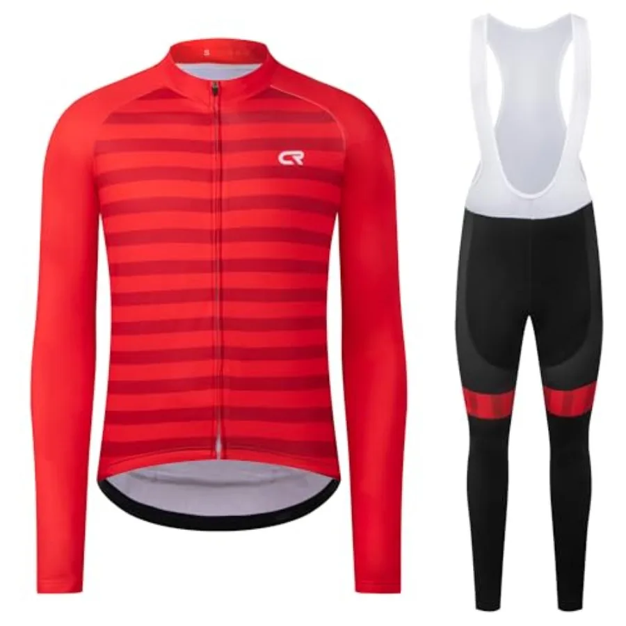 

Coconut Ropamo CR Men's Cycling Clothing Set Long Sleeve Cycling Jersey Zipper Pocket Bike Outfit Cycling Bib Pants 3D Padded