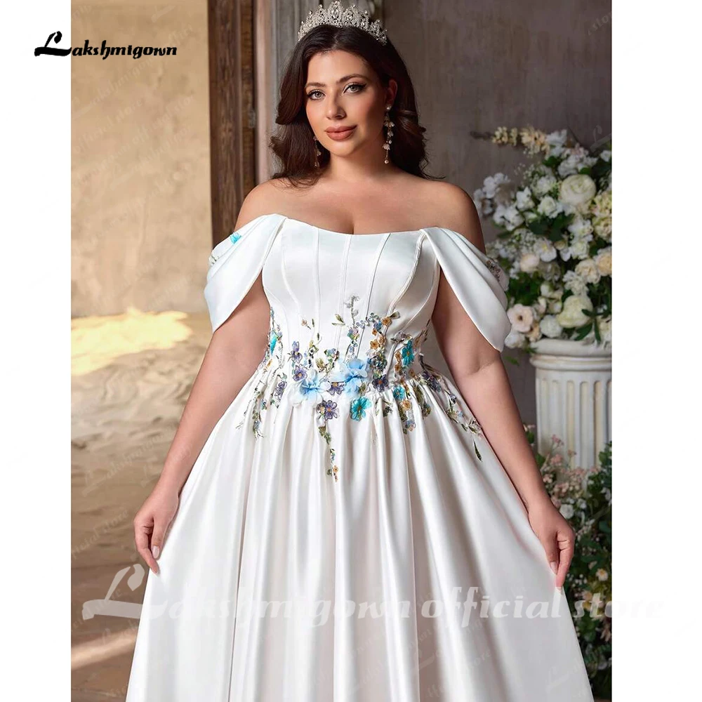 Lakshmigown Schulterfreies A-Linien-Brautkleid in großen Größen aus Satin mit Korsett, Schnürung und bunter Spitze, Vestido De Noiva, maßgeschneidert. – Detail 9