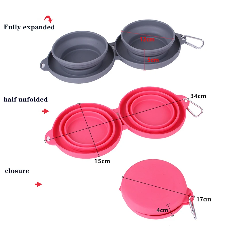 Thickened TPE folding silicone pet bowl outdoor pet double bowl pet supplies portable folding cat and dog bowl