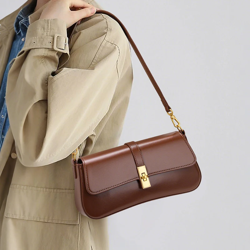 

Genuine Leather Niche Baguette Underarm Bag for Women - New Style, High-End Vibe, Large Capacity, Single-Shoulder & Crossbody