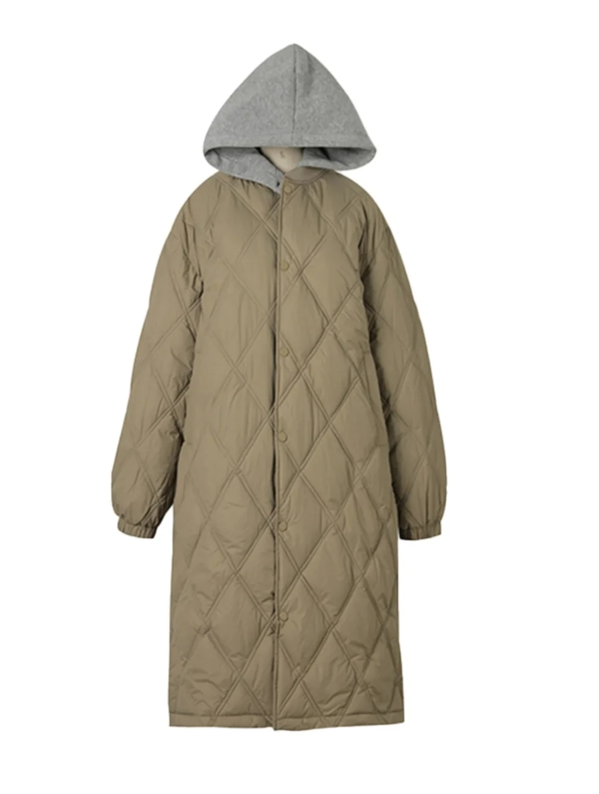 

Women's Mid-Length Lightweight down Cotton Diamond id Knitted Coat Knee-High Winter Korean Sle Loose Fit