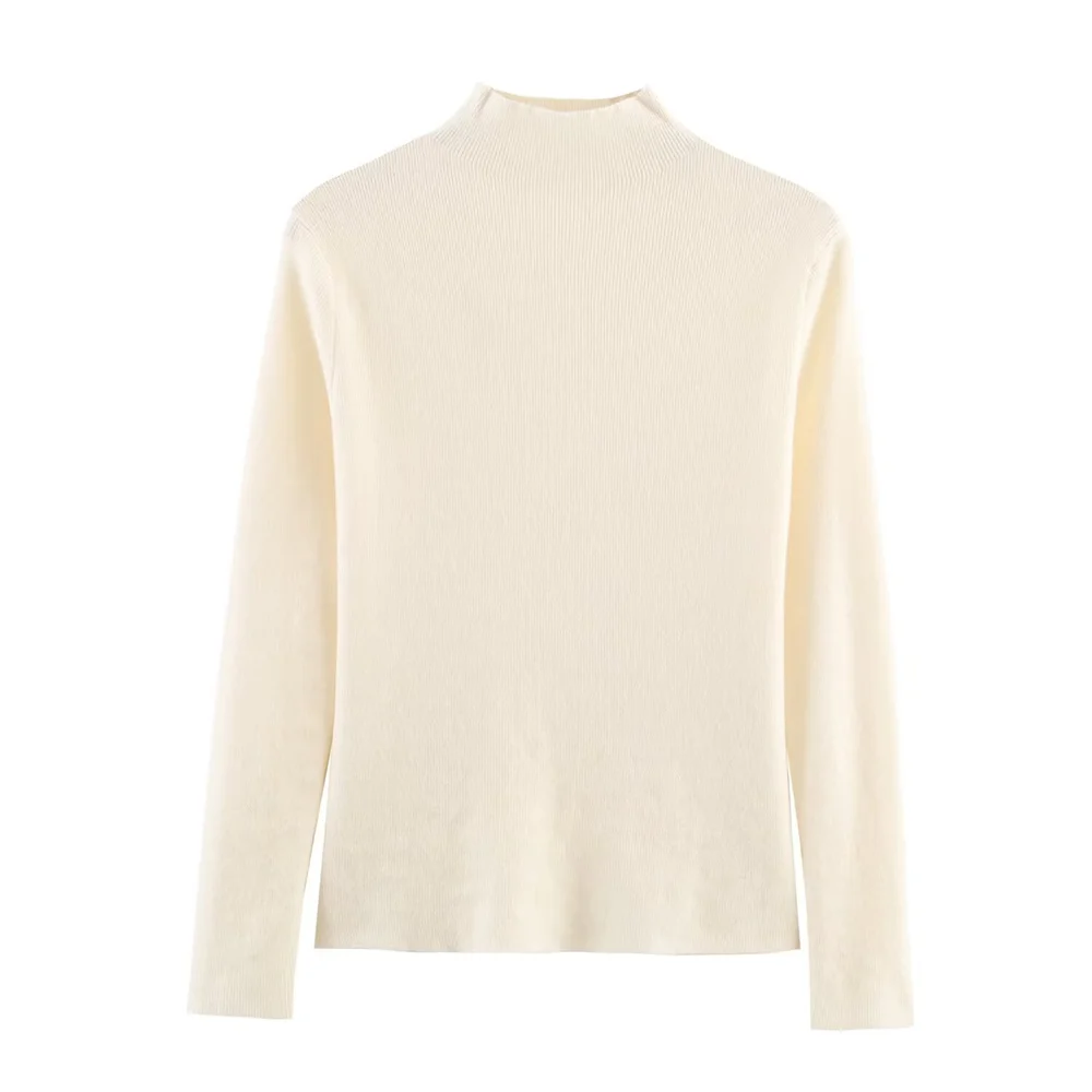 Herfst nieuwe dameskledingstijl slim fit semi-hoge hals lange mouwen effen kleur slim fit gebreide trui