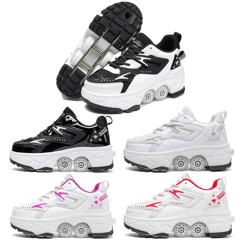 

Children Wheels Shoes Roller Sneakers With 4 Wheels Skates Adult Runaway Parkour Deformation Shoes For Women Men Youth Kids Gift
