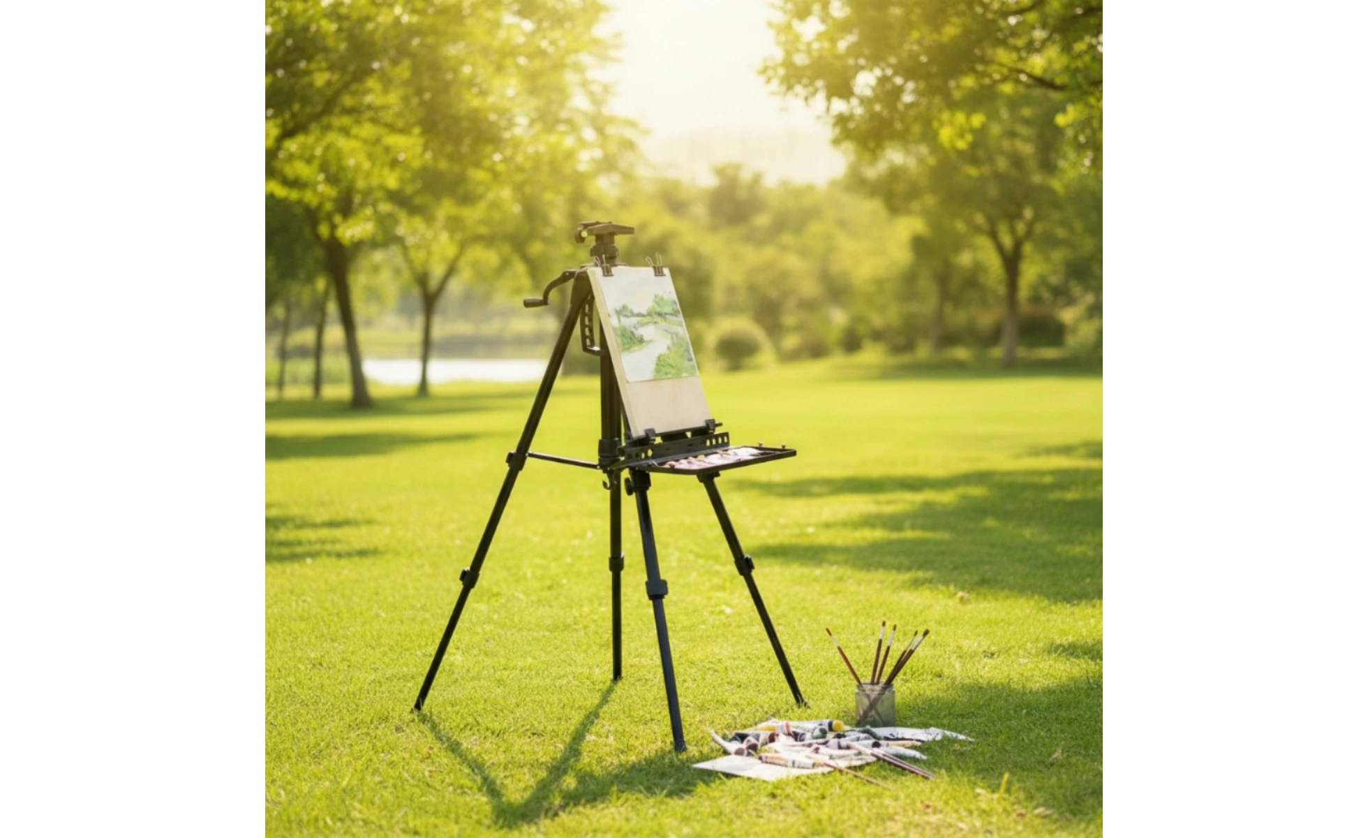 Hand-Crank Easel Matte Black Foldable Tripod Easel Adjustable Portable for Artists, Outdoor Painting, Studio