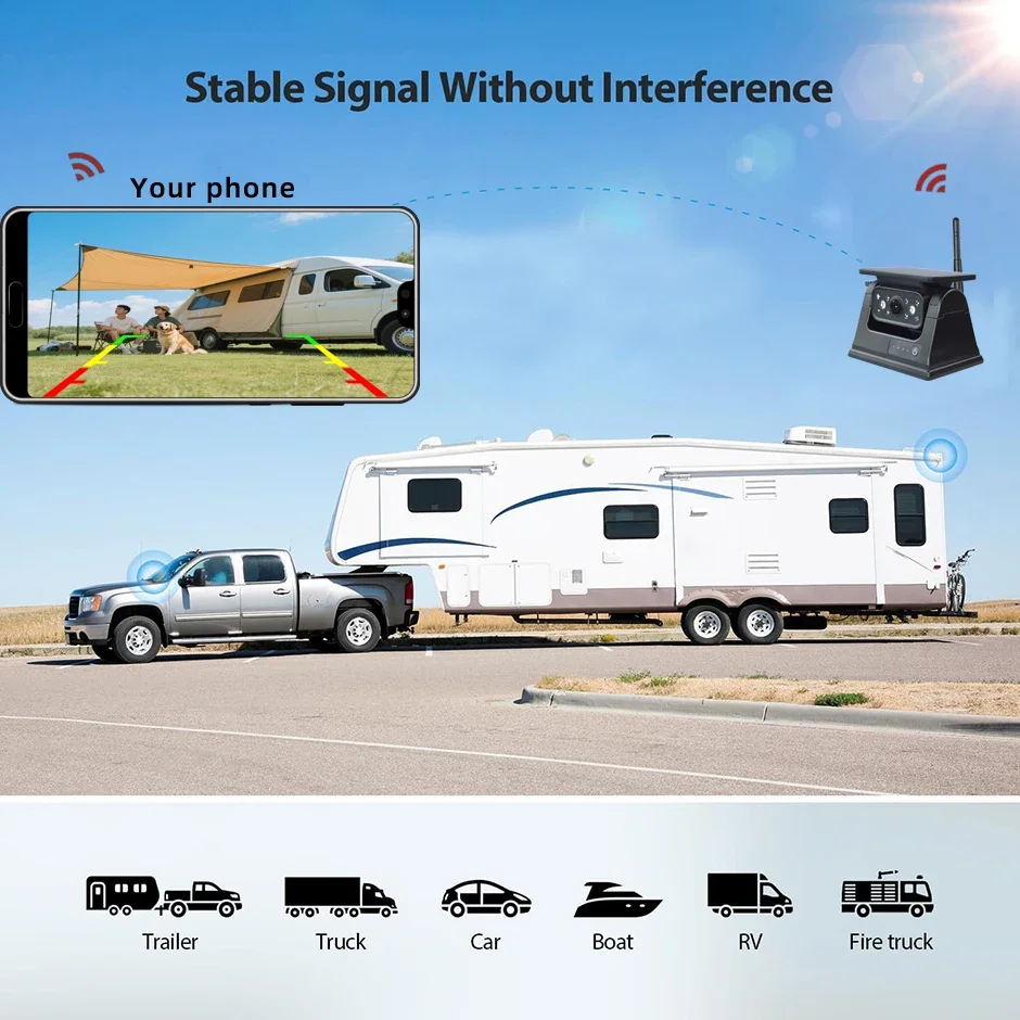 Wireless WiFi Solar Backup Camera Magnetic BaseAI Blind Spot Alarm Backup for IPhone Android Bus Van Truck RV Front Rear View