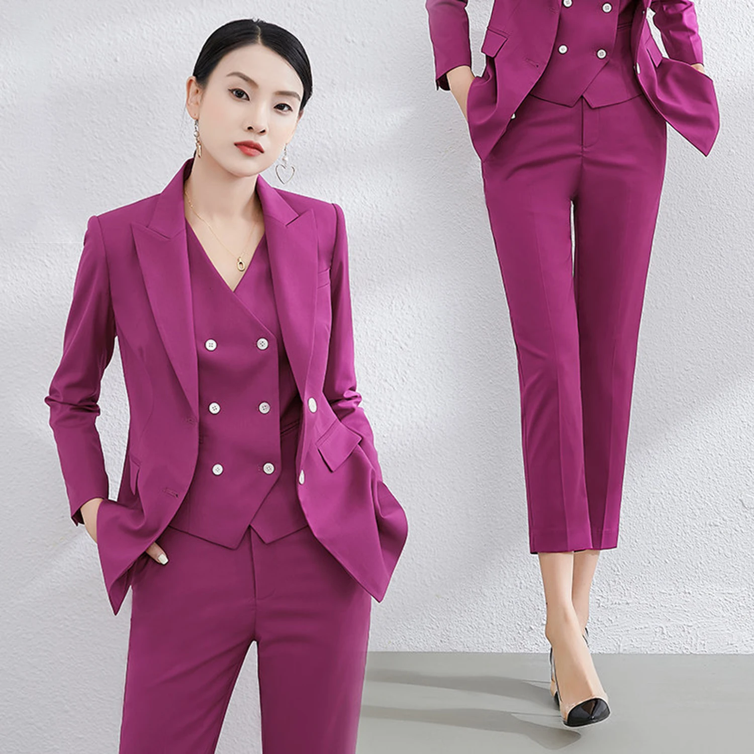 Allingentle Women's Suit Slim Fit Pantsuit 3 Piece Suit Office Peak Lapel Blazer Outfit for Business Customize