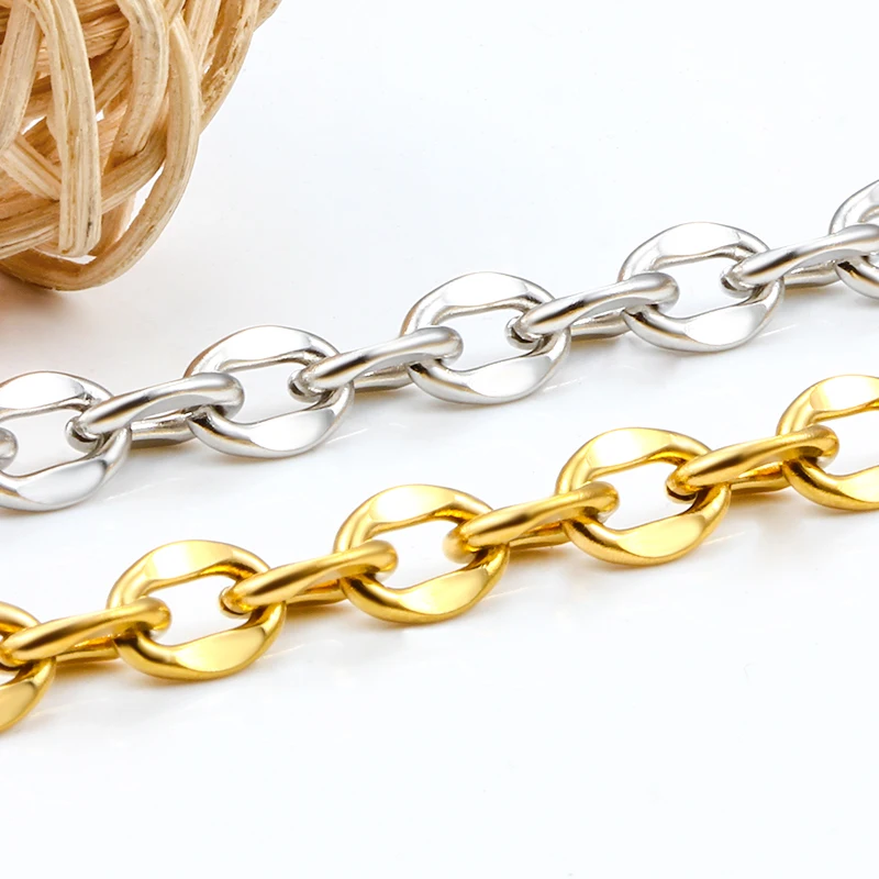 

1Meter PVD Gold Chain Stainless Steel Flat O Lip Chains for Jewelry Making Supplies DIY Necklace Bracelet Accessories No Fade