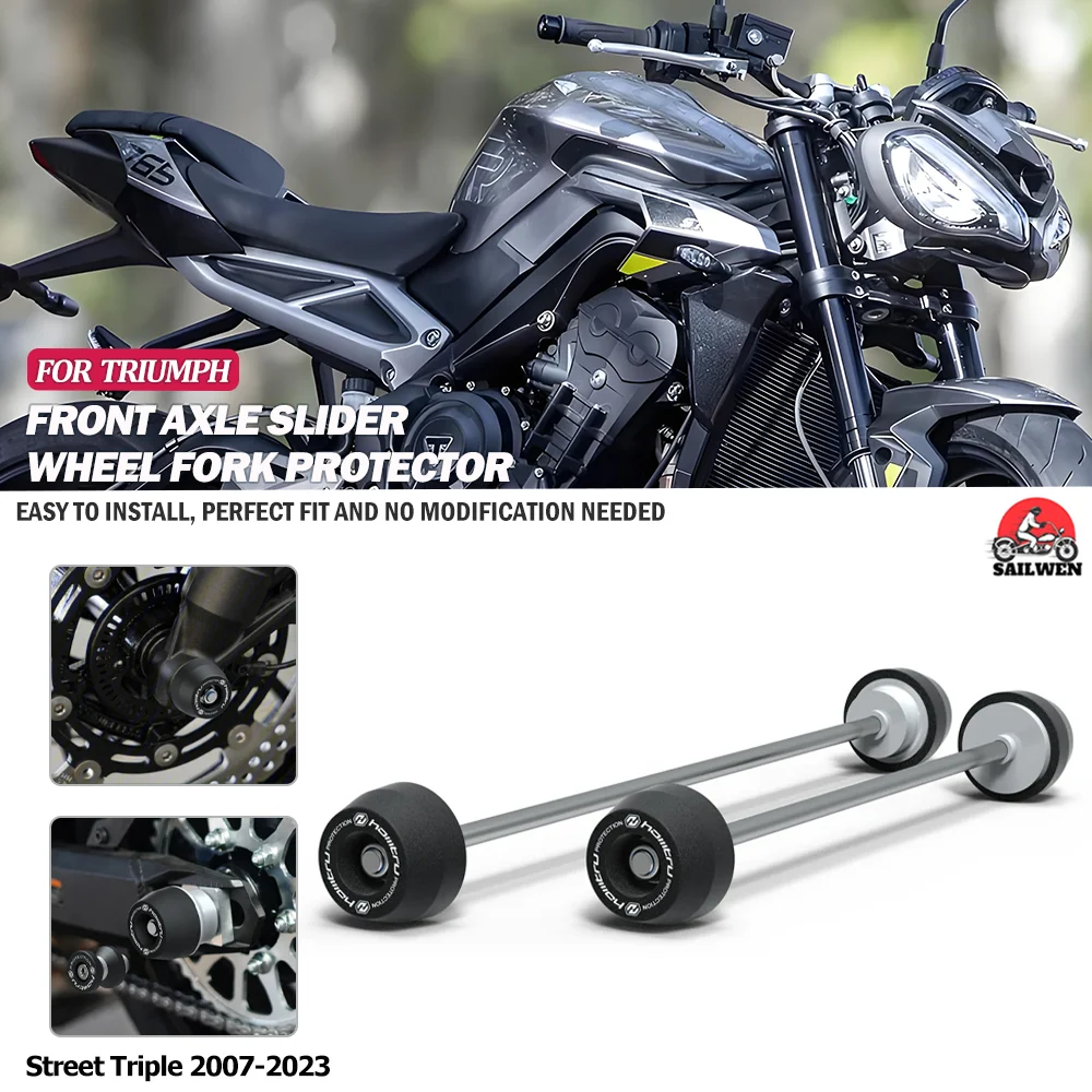 

For Triumph Street Triple 765 R S RS / 675 R RX / Street Triple 660S / Front Rear wheel Spindle Crash Protection 2007-2023