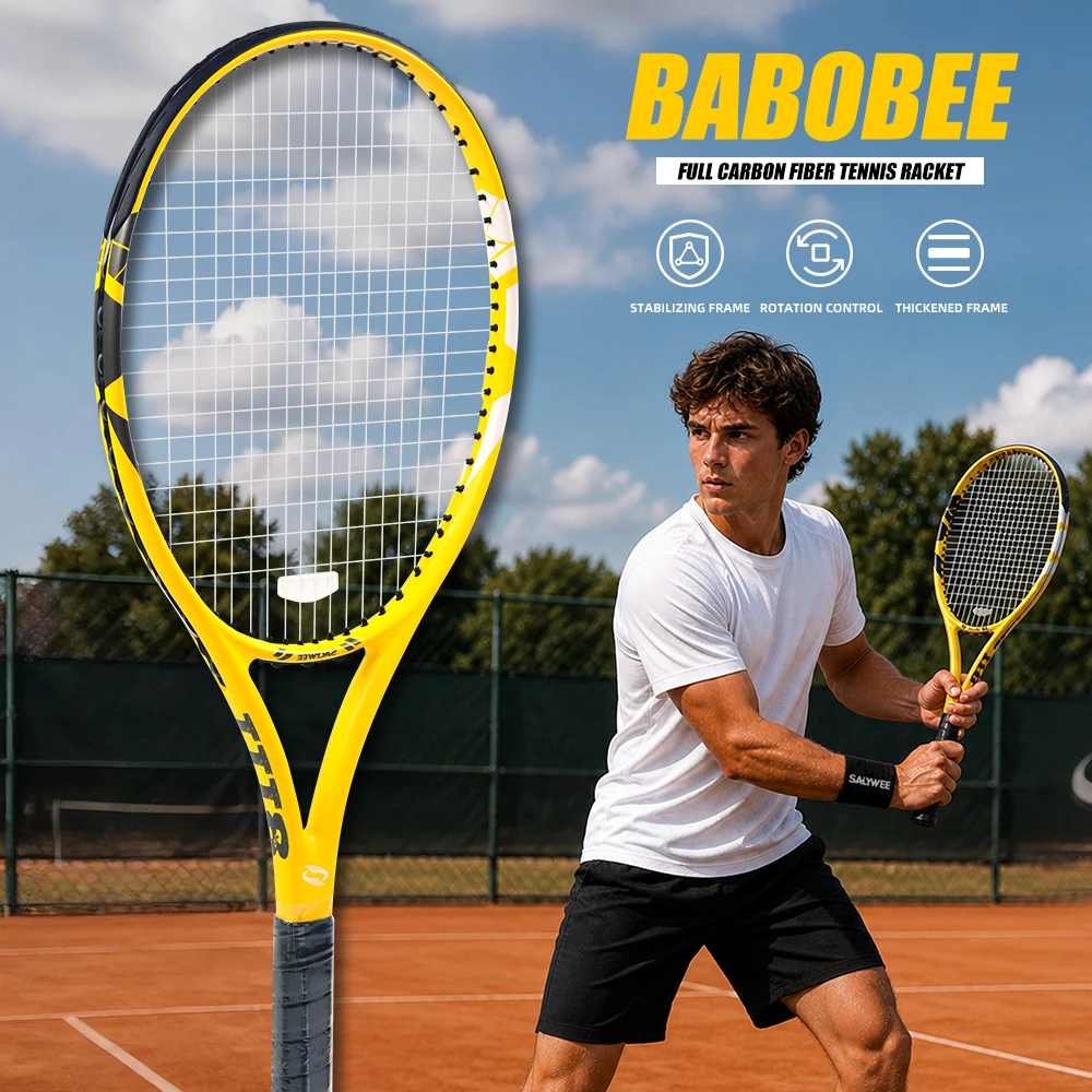 BaboBee 100% Vollcarbon Premium Profi-Tennisschläger mit Gratis Tasche & Overgrip, 55-65lbs Besaitung, Ultraleicht 265±5g