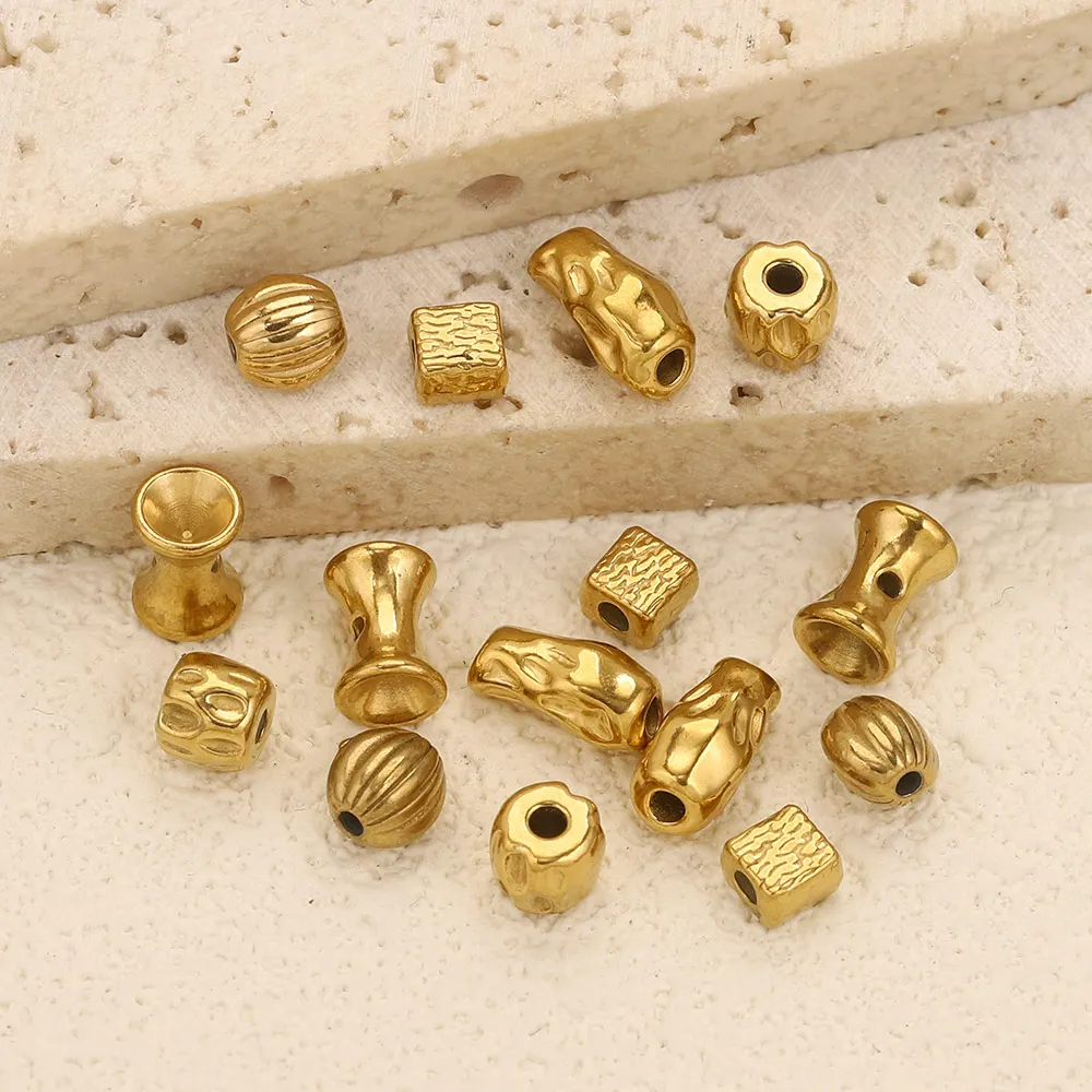 

10pcs Stainless Steel Golden Spacer Beads Hourglass Round Textured Vintage Jewelry Making Beads Bracelet DIY Materials Wholesale