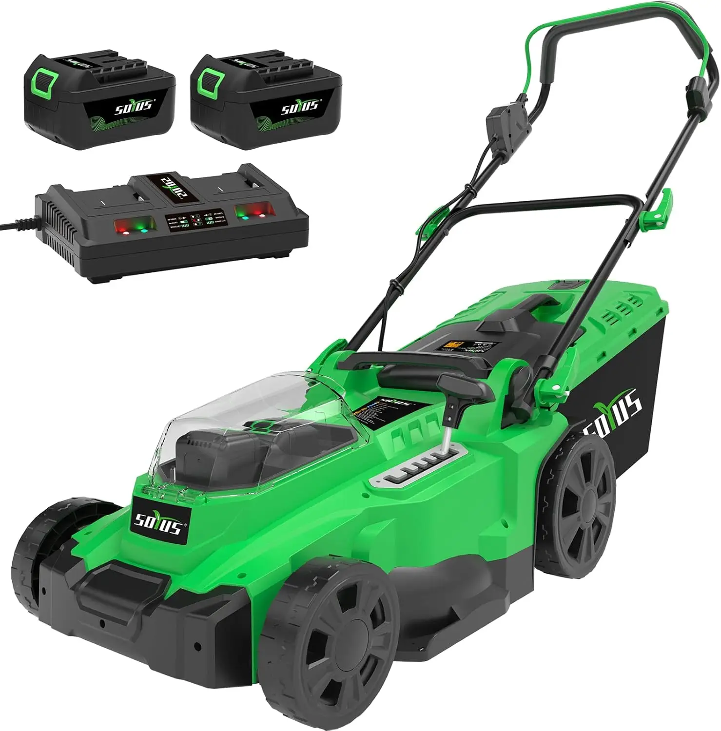 

SOYUS Electric Lawn Mower Cordless, 15 Inch 40V Battery Powered Lawn Mower with Brushless Motor, 6 Position Height, includes 2x4