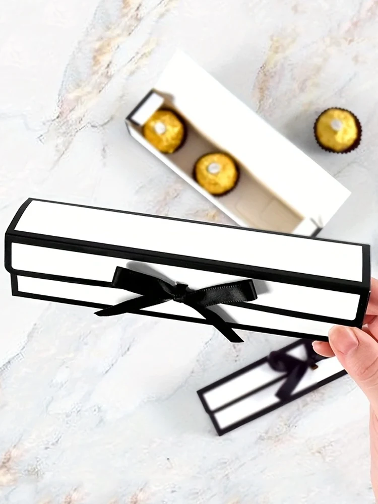 5 Stück rechteckige Schleife zum Valentinstag, Schokoladen-Geschenkbox, Hepburn-Stil, koreanische Version, lange Süßigkeitenbox mit einem Fach – Detail 5