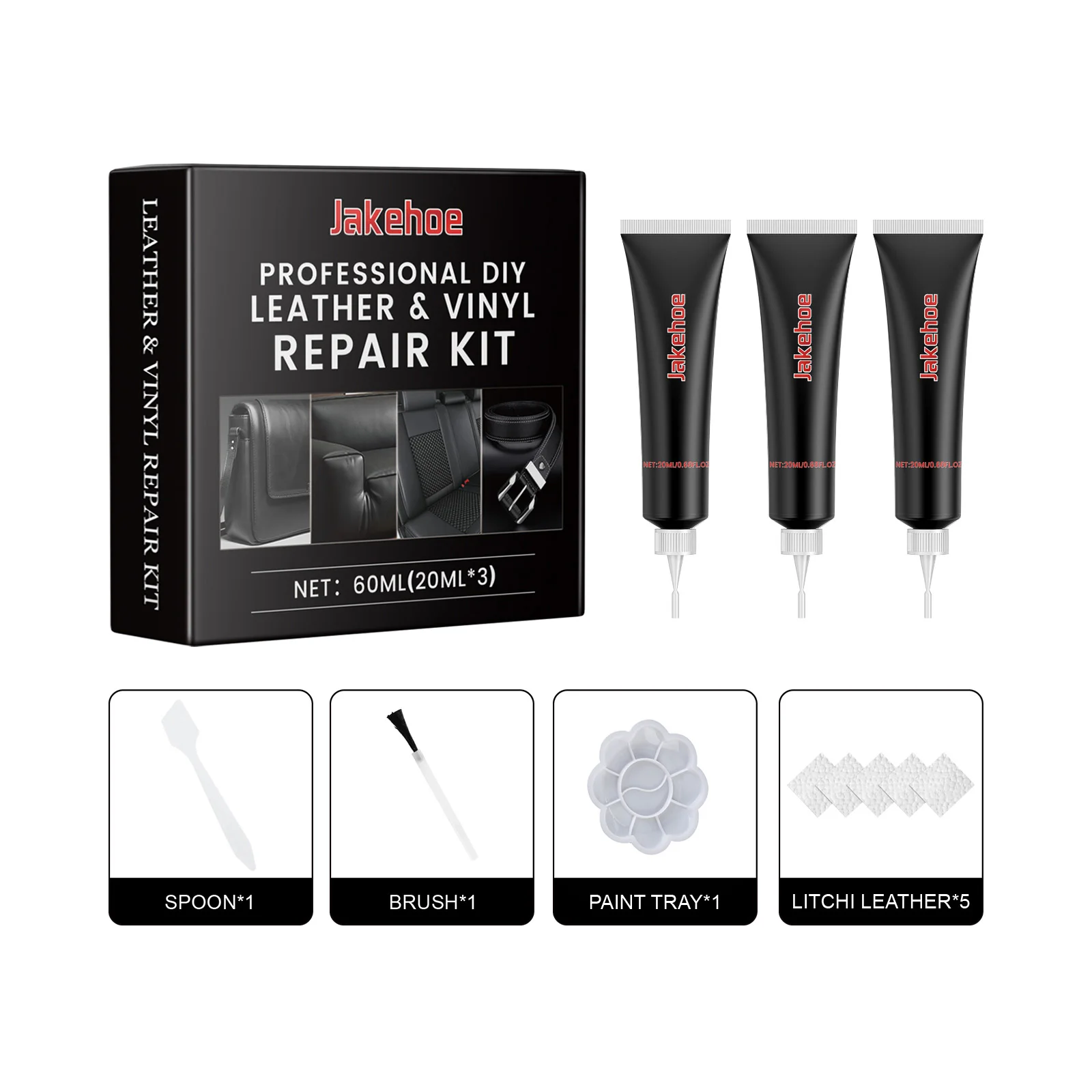 Jakehoe Black Leather Repair Kit for Car Interior Repair Scratch Polishing Treatment Restore Luster Leather Care Cleaning Cream