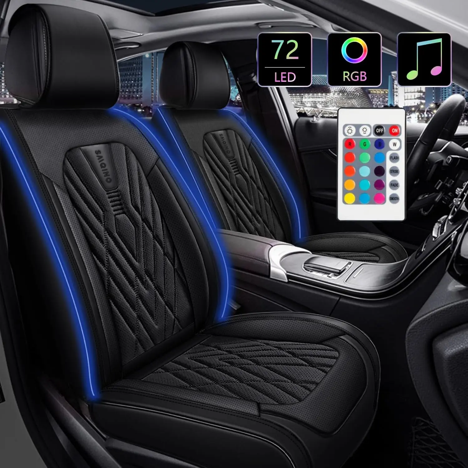 

Car Seat Covers Front Seats with Led Light, 2PCS Super Luxurious Heavy Universal Duty Waterproof Leather Black Automotive Vehicl