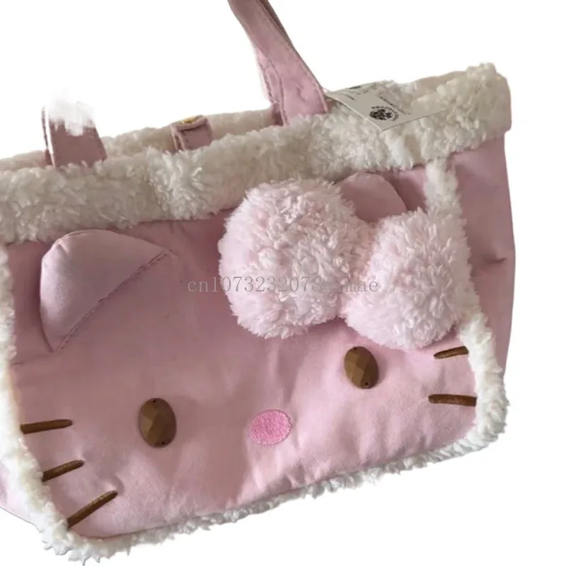 Bolso de felpa Kawaii de Hello Kitty, bolso de cosas suaves de dibujos animados, bolsos grandes de hombro para mujer, bolso de peluche informal Y2k