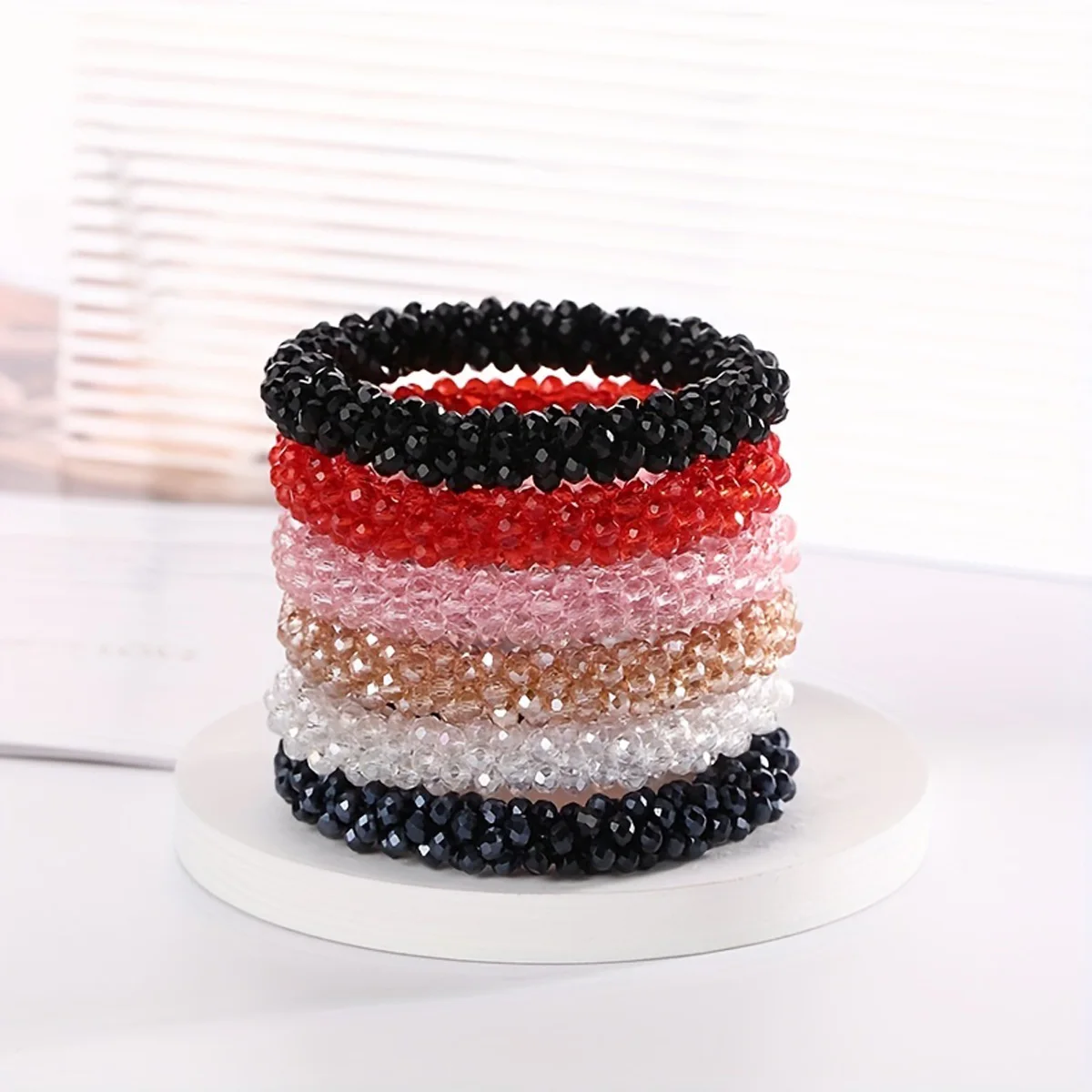 Korean Crystal Color Leather Band Fashion Scrunchie Ponytail Exquisite Beaded Bracelet Dual-use Headwear Tie Hair Accessories