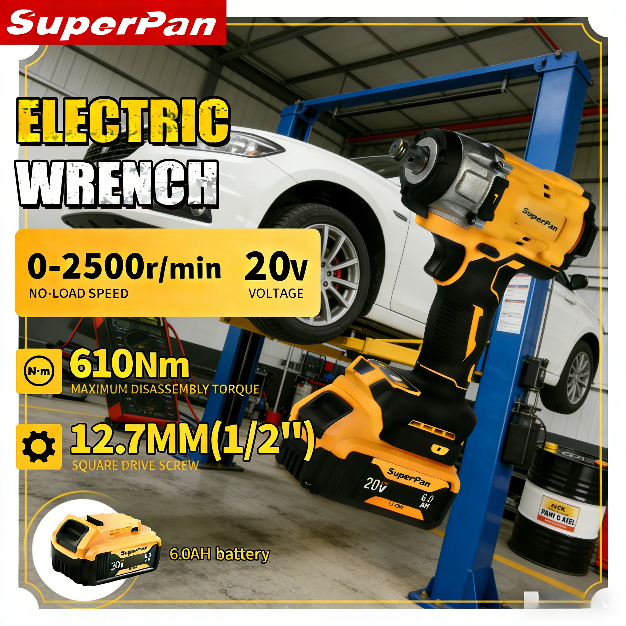 

SuperPan SP922 Reversible Wrench cordless power tools LED Light For Machinery Overhaul Repair for dewalt 20V battery pin