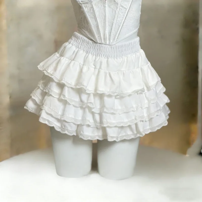 Y2K Kawaii Lolita Cake Skirt Women Harajuku Sweet Lace Fluffy Mini Skirt High Waist Princess Daily Fashion