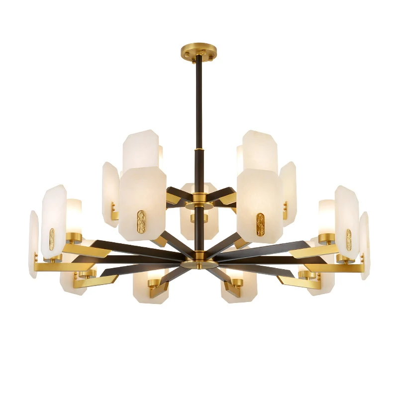 Nordic Villa Duplex Living Room Chandelier Spanish Marble Brass Bedroom Study Decorative Led Alabaster Pendant Light
