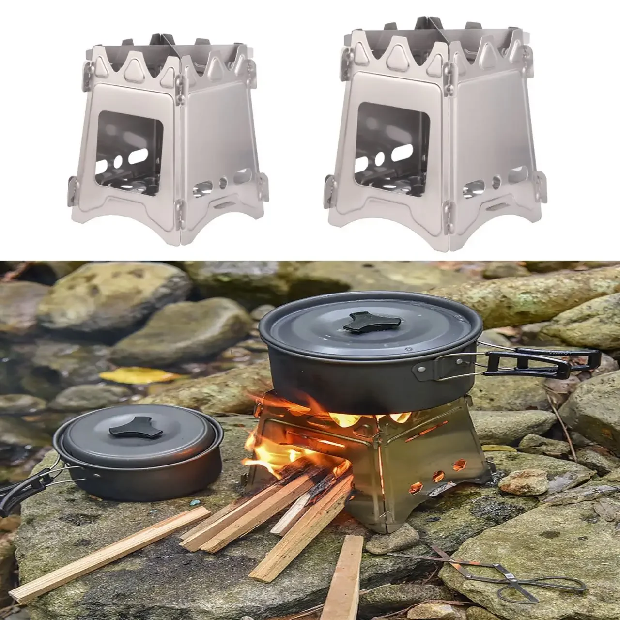 

Camping Firewood Stove Portable Stainless Steel Burning Lightweight Solidified Alcohol Stove Outdoor Camping Cooking BBQ Picnic