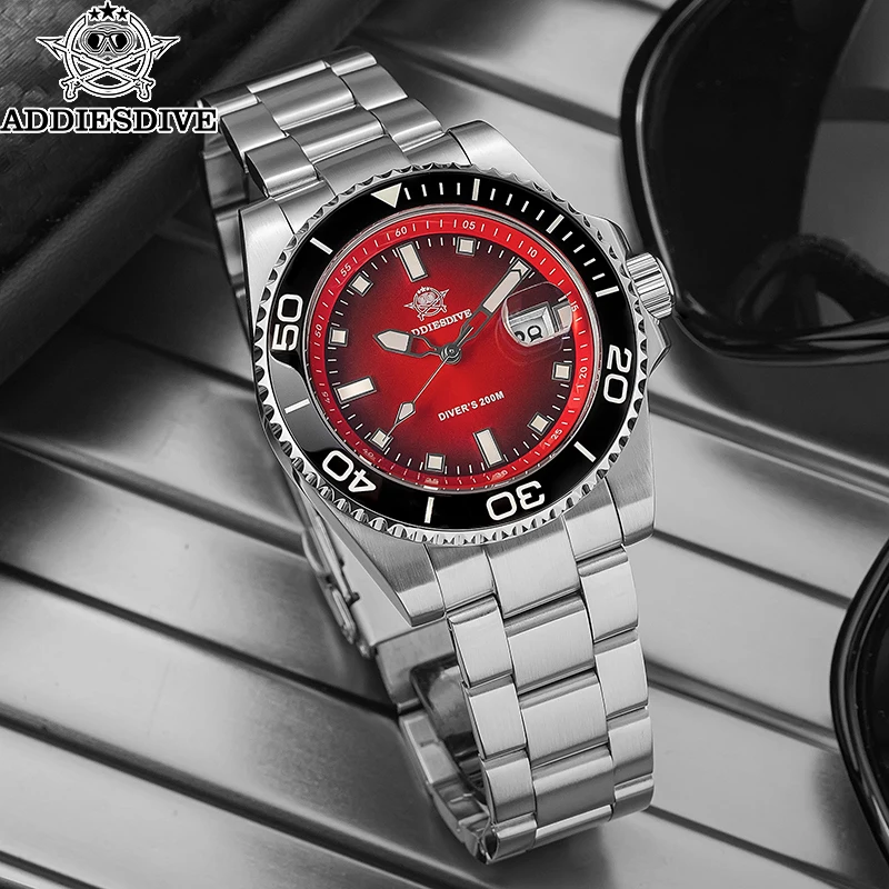 ADDIESDIVE Quartz Watches 41mm Gradient Rotatable Bezel Watch For Men New AD2089 BGW9 Luminous Stainless Waterproof Diver Watch