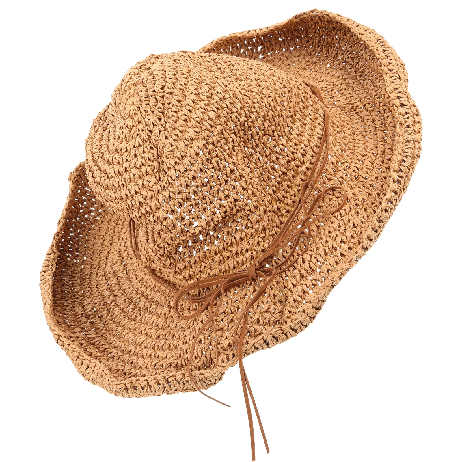 

1Pcs Women's Straw Hat Summer Wide Brim Sun Cap with Bowknot Decor Beach Vacation Headwear Foldable Comfortable Lady Outdoor