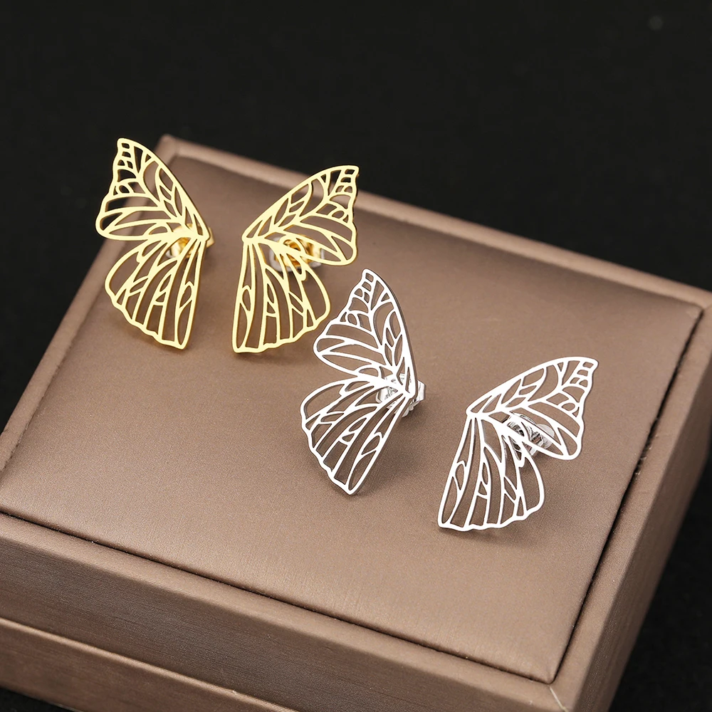 Stainless Steel Earrings Exquisite Vintage Butterfly Wings Symmetrical Charms Fashion Stud Earrings For Women Jewelry Girl Party