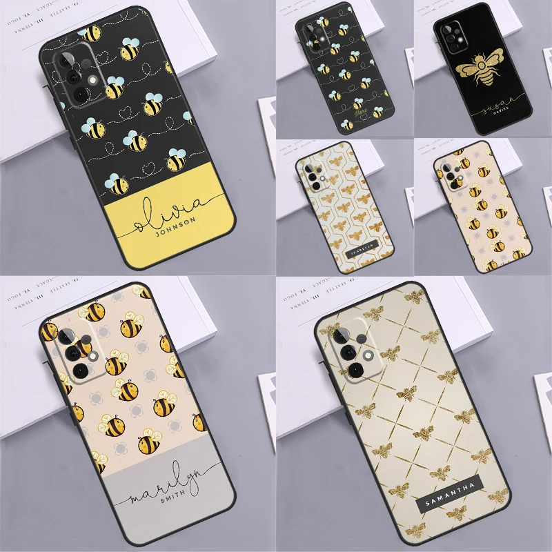 Initials Custom Bees Honey Monogram Cover Case For Samsung Galaxy A34 A12 A13 A14 A24 A54 A53 A33 A23 A52 A32 A22 A71 A51 Funda