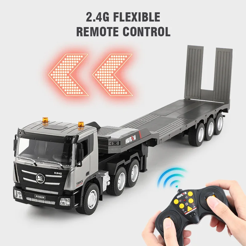 

Huina 1:24 2.4G Alloy RC Trailer Semi-hung Flat Truck Model 9-way With Sound Lights Transport Engineering Car Kids Christmas Toy