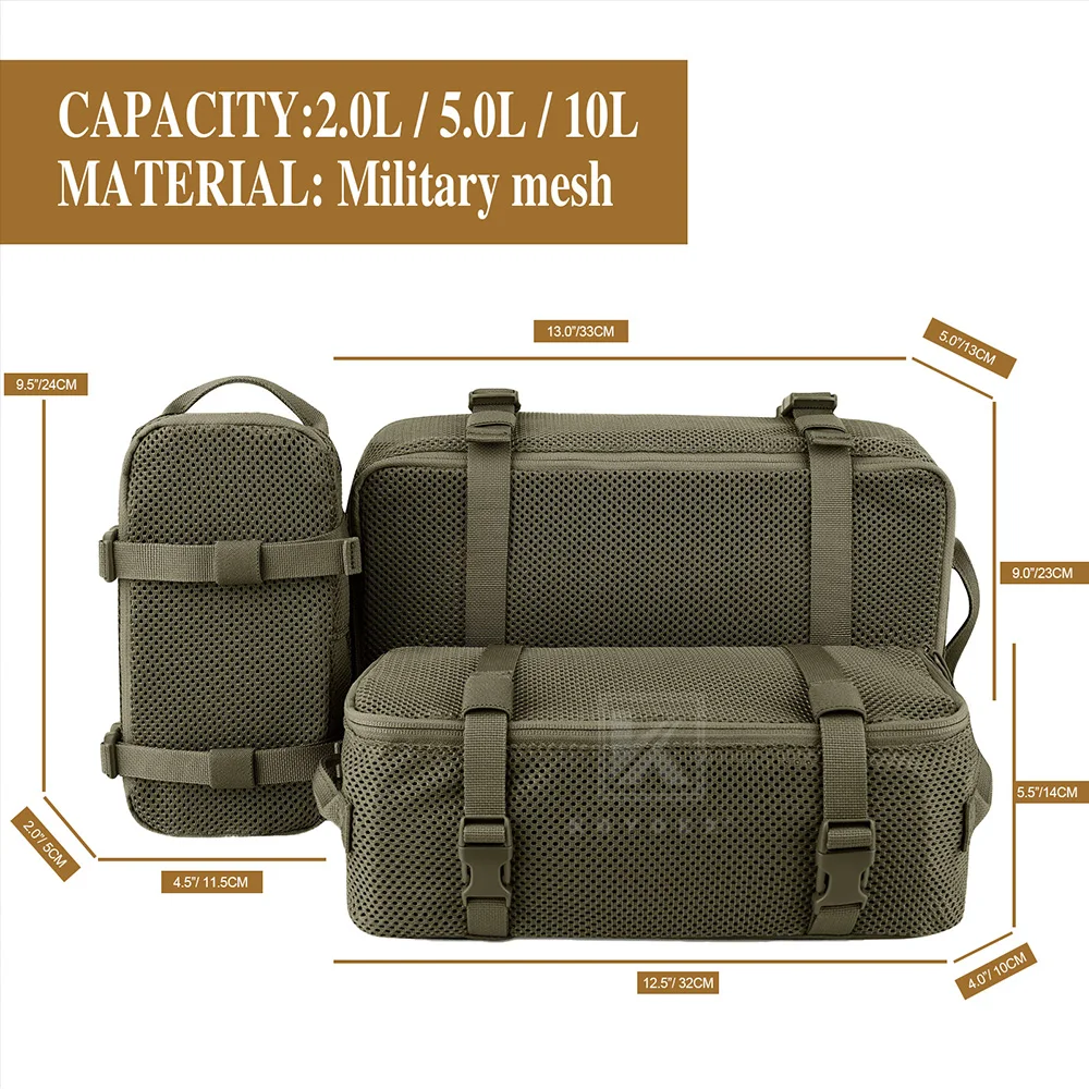 KRYDEX Tactical Mesh Modular Pouch Set 3PCS Outdoor Backpack Organizer Travel Suitcase Storage Bag Packing Cubes Hunting Gear