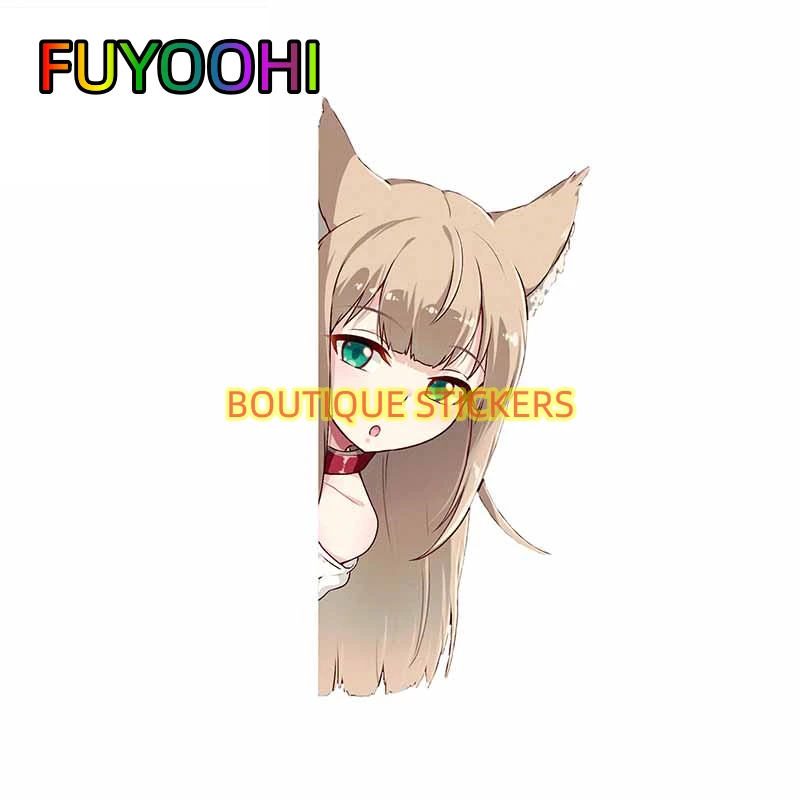 

Виниловые наклейки FUYOOHI Boutique: Аниме-девушка, выглядывающая из-за кондиционера, водонепроницаемые, для автомобиля, из ПВХ