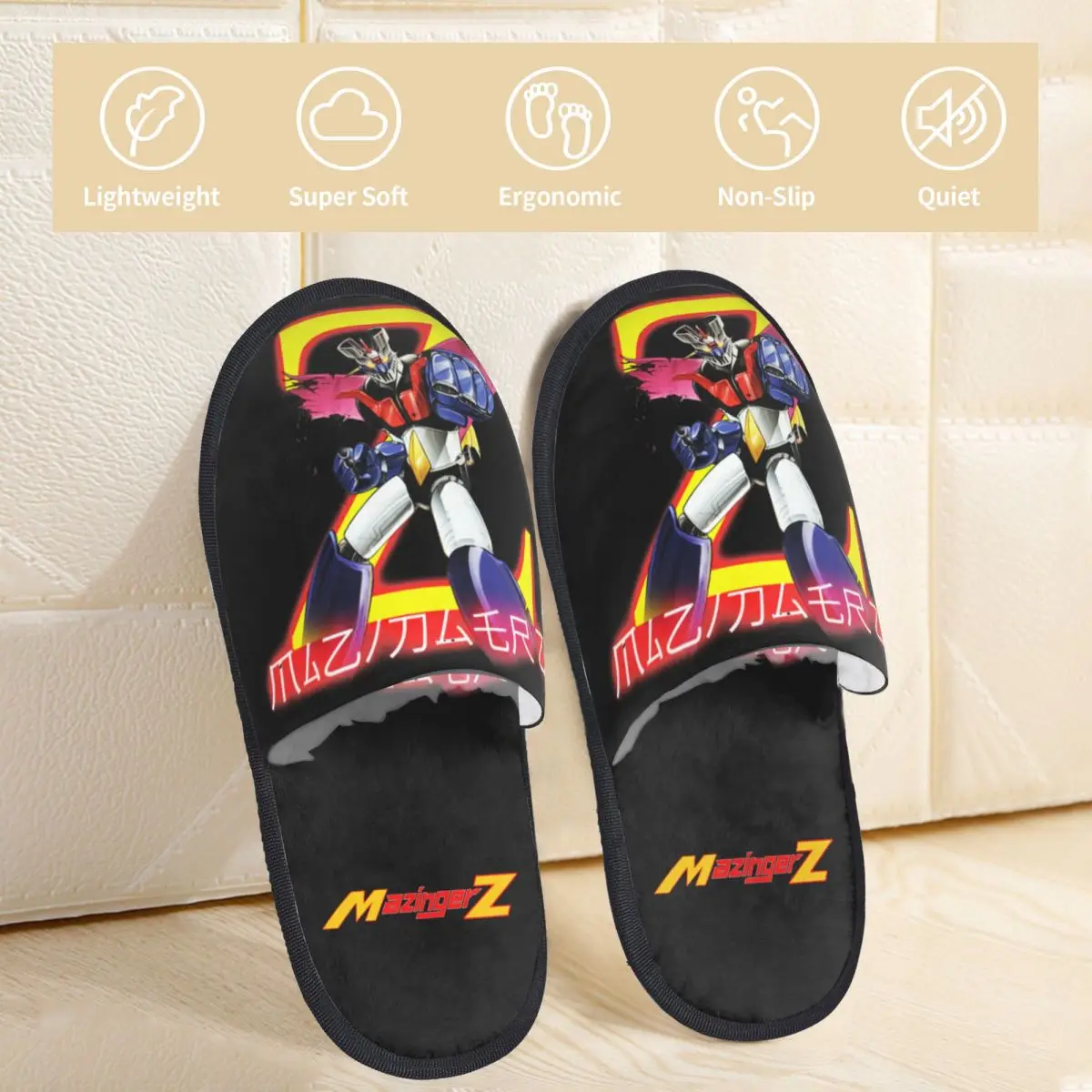 Winter Furry Cotton Slippers Mazinger Z Super Robot Accessories Household Fur Slides Slippers Living Room Cozy Non Slip Slides