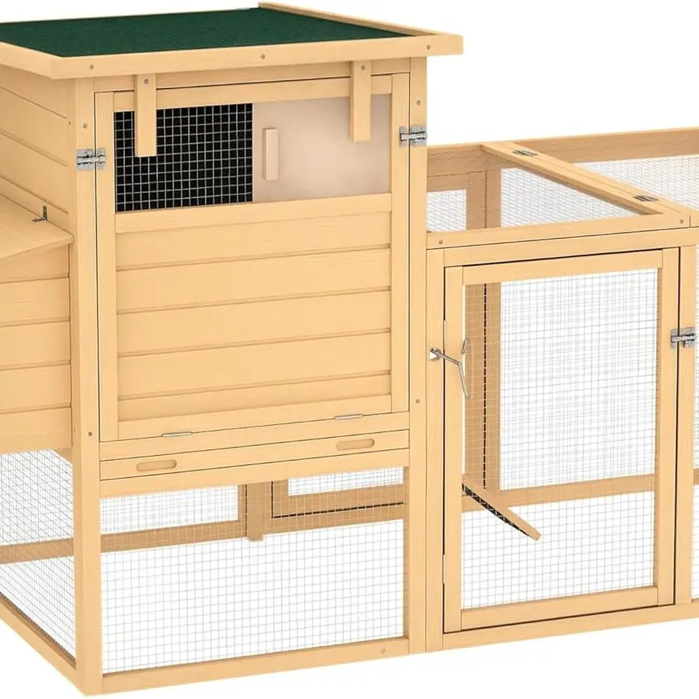 

75 Natural Wood Chicken Coop with Nesting Box, Removable Tray, and Ramp, Outdoor Backyard Hen House