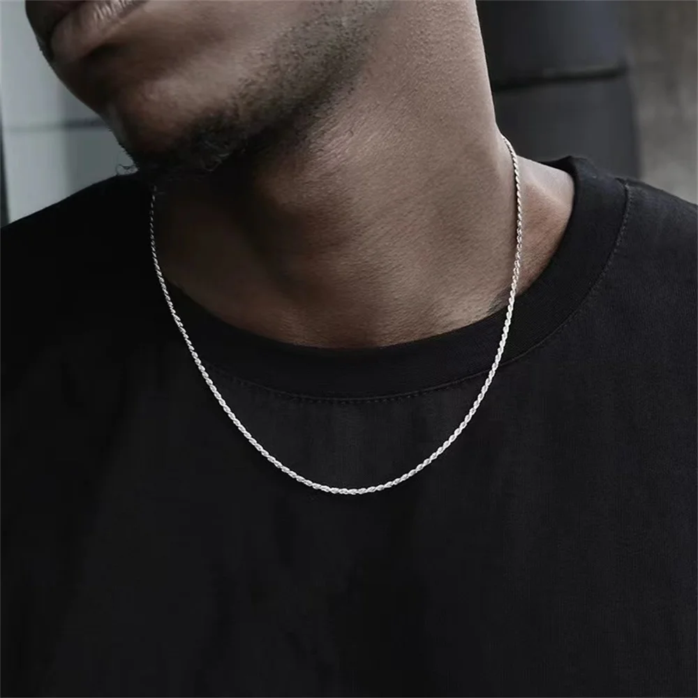 3mm Stainless Steel Men Necklace Hip Hop Silver Color Titanium Steel Twists Chain Necklace Rock Men Jewelry Trendy Accessories