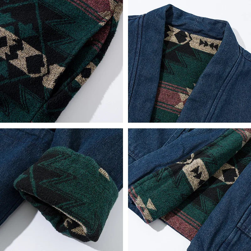 Fashion Vintage Reversible Coat Kimono Haori Winter Japanese Pocket Cardigan Warm Jacket Coat Traditional Asian Clothing 2024