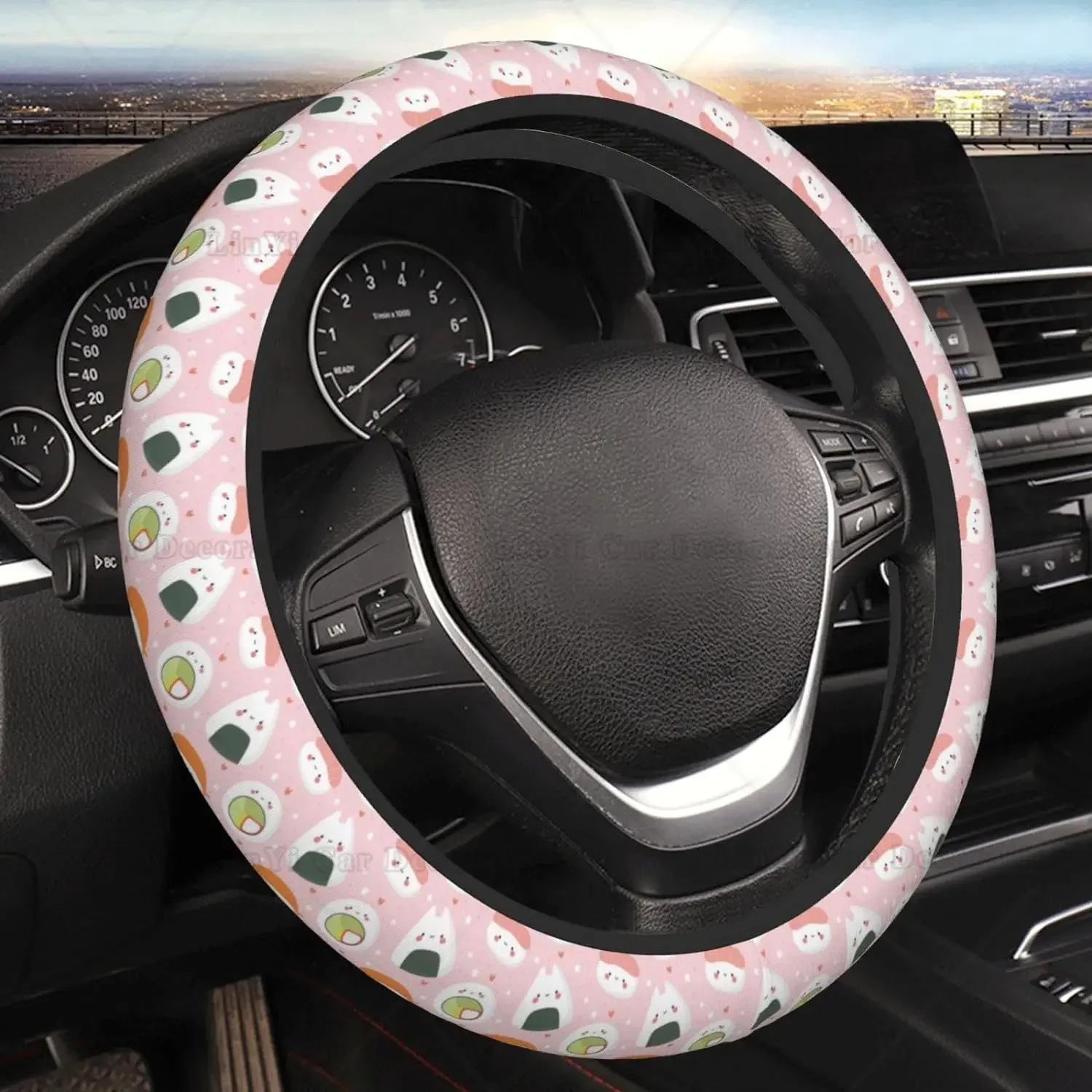 Cute Sushi Pink Auto Steering Wheel Cover Universal 15 Inch Soft Elastic Comfortable Car Accessories Decorations Fit Most Cars