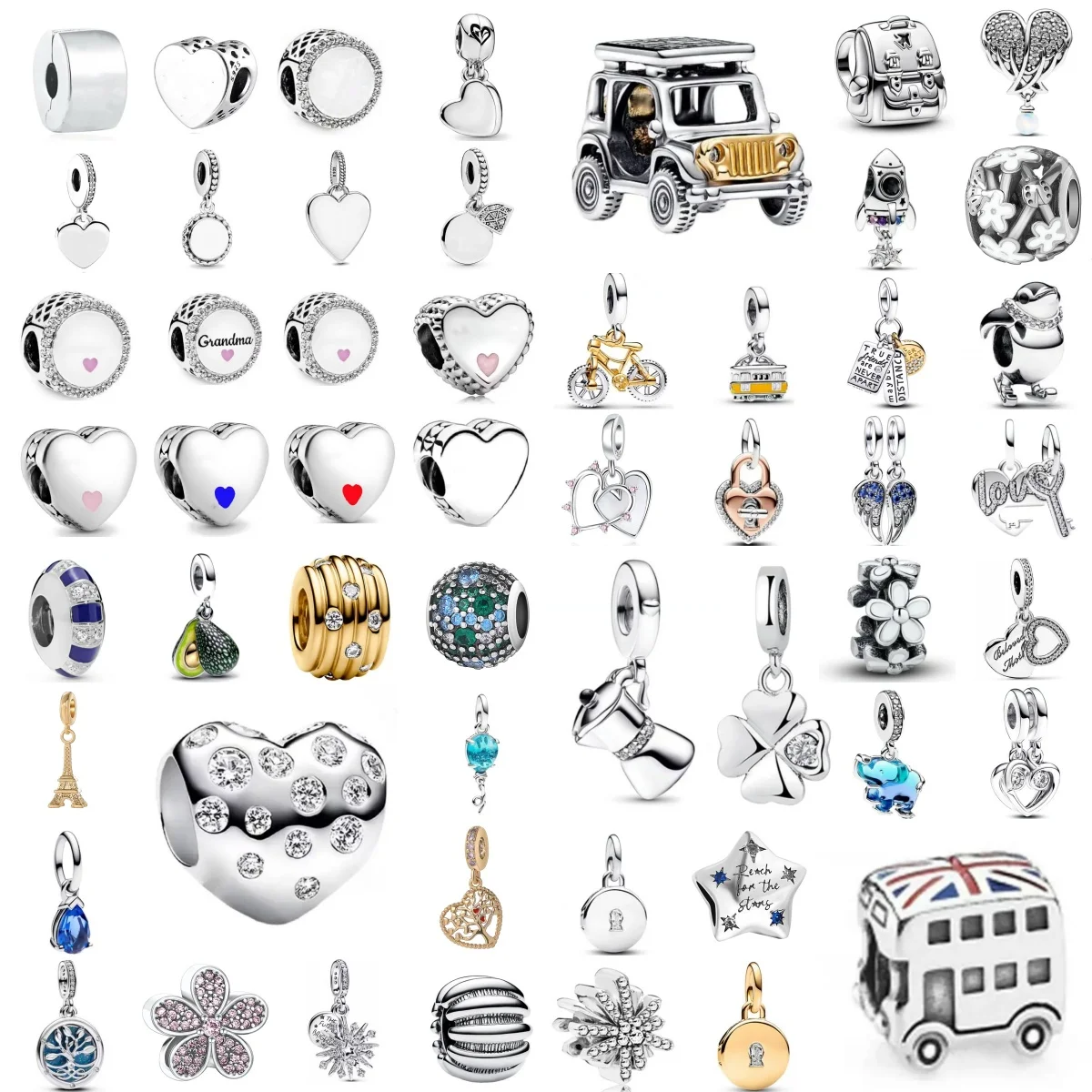 Exquisite 925 Silver Avocado Car Backpack Penguin Elephant Pendant,Suitable for Bracelet DIY Fashion Women's Jewelry Accessories