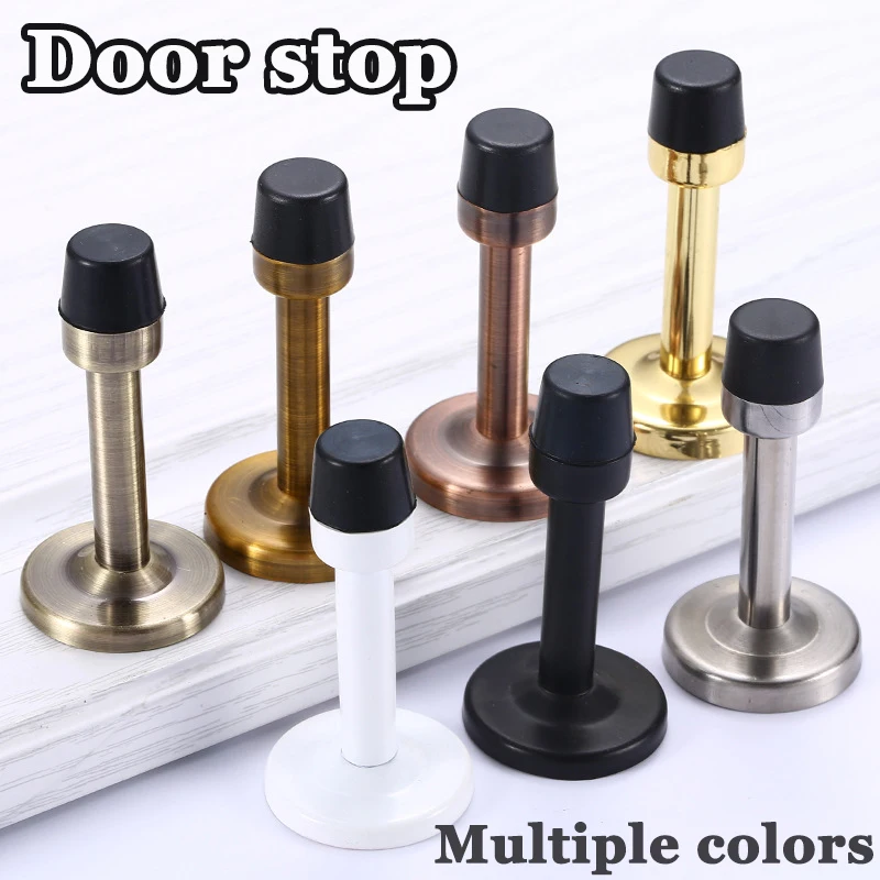 Juego de topes de puerta de acero inoxidable para el hogar, Tope de puerta montado en la pared, soporte de goma, ajuste de suelo con tornillos, para dormitorio, Hardwar, 1 Juego