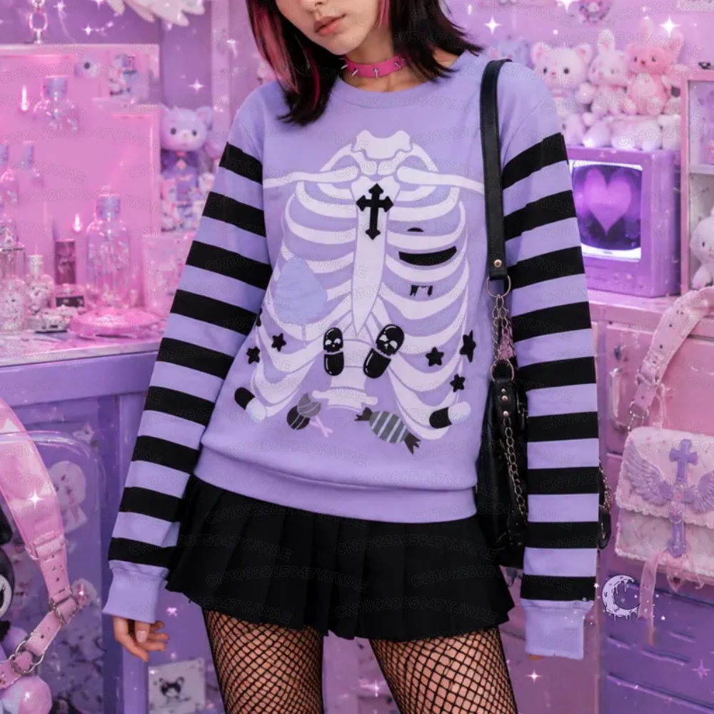 Women's Sweatshirt Yami Kawaii Rib Cage T-shirt Pastel Goth Unisex Sweatshirt Men's Unisex Hip Hop Long Sleeve Pullovers