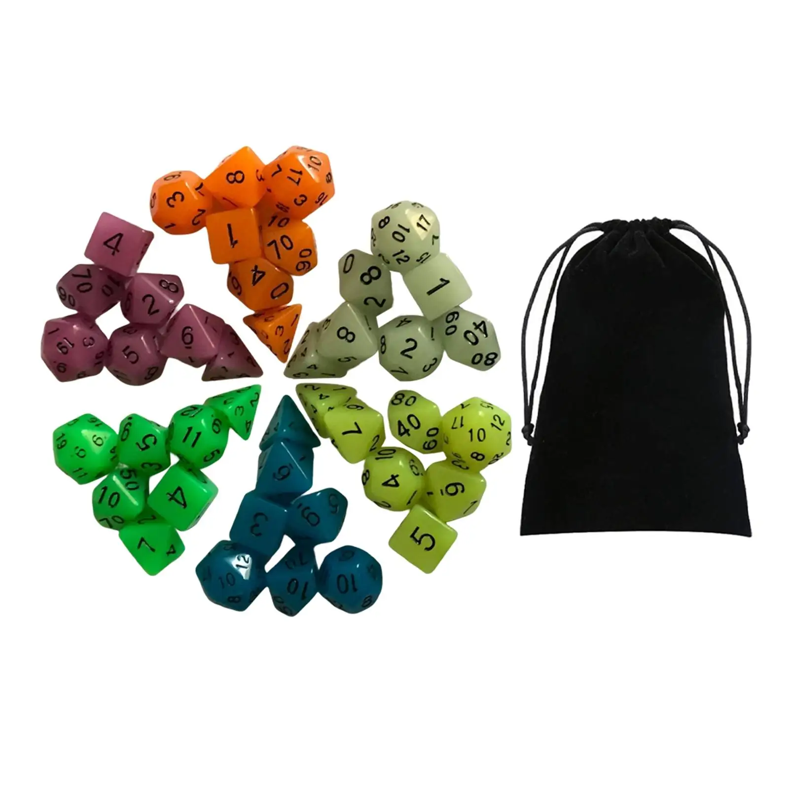 Pack of 42 Glowing Polyhedral Dices Set D4-D20 Bar Toys Luminous RPG Set for Math Teaching