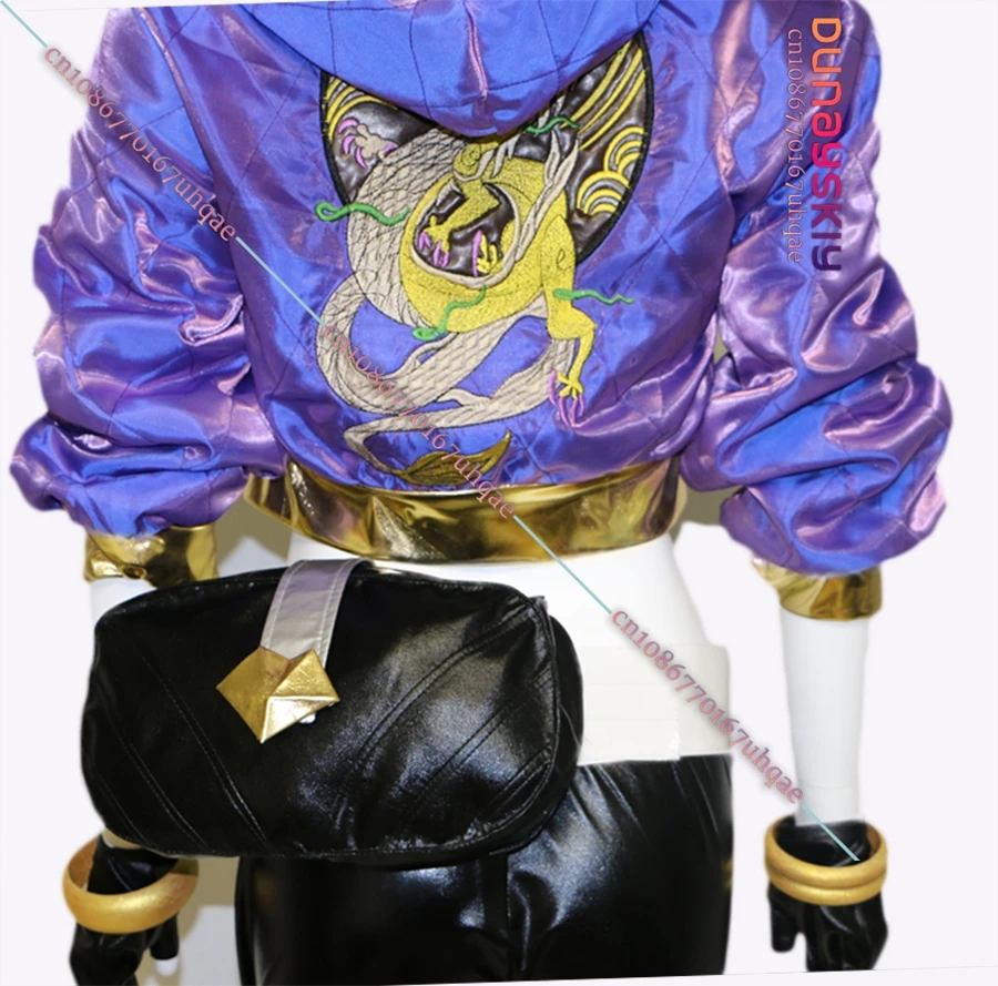 KDA Akali Cosplay Costume GAME LOL KDA Akali Cosplay Costume Women Outfit Purple Coat Pants Gloves Bag 2025 Halloween Uniforms