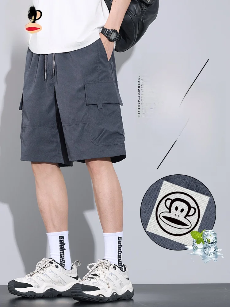 

PaulFrank Ice Silk Workwear orts Men's Summer Thin Straight Casual Five-Quarter Length Mid-Waist Loose Fit Youth Active