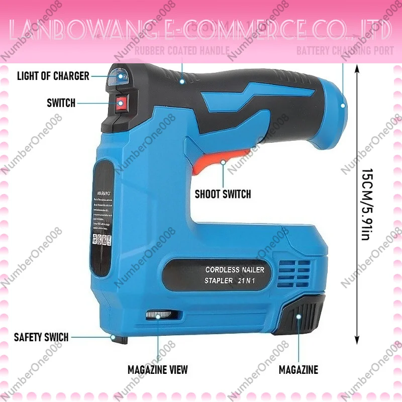 Rechargeable Cordless Electric Brad Nailer Portable Lithium Battery Power Nail Gun For Woodworking Home Decoration