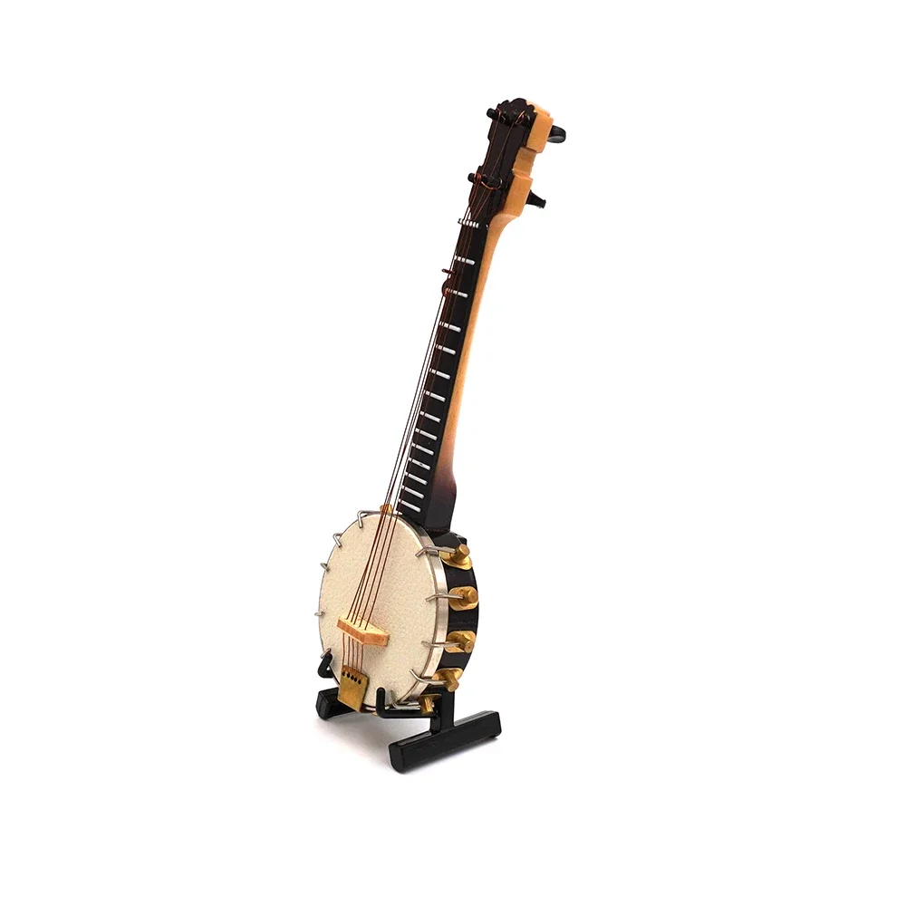 1Pcs Miniature Banjo Model with Support and Case Mini Musical Instrument Dollhouse 1/6 Action figure Accessories bjd