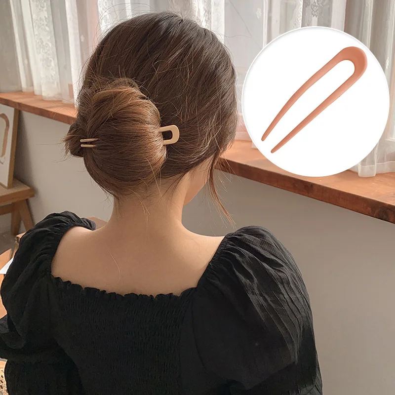 Fashion Candy Color U Shape Hair Stick For Women Elegant Vintage Hairpin Headdress Hair Bun Hairstyling Headwear Accessories