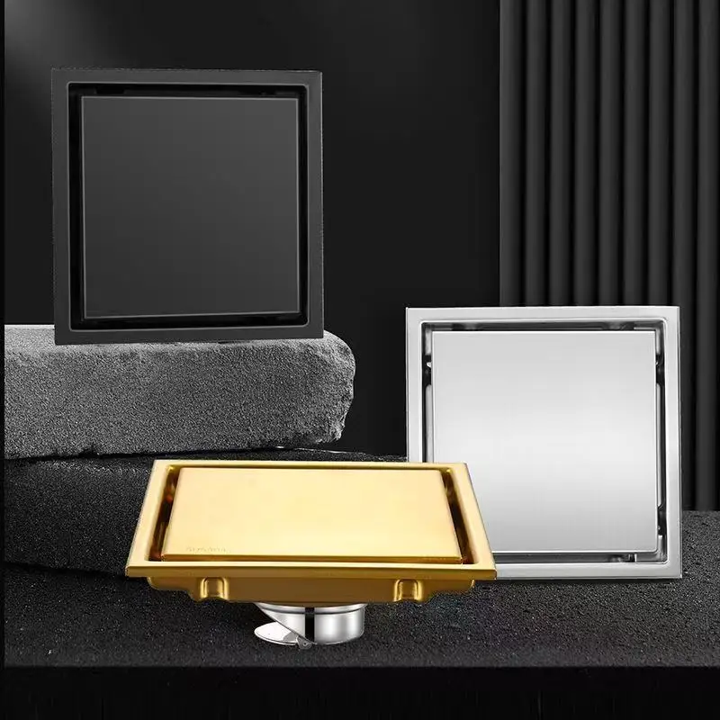 

304 Stainless Steel Square Floor Drain, Large Flow Hidden Drain with Base, Anti-Odor Design for Bathroom & Toilet