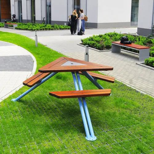 

Modern Public Patio Wood Outdoor Table Set Outdoor Street Wooden Outdoor Table Bench Set