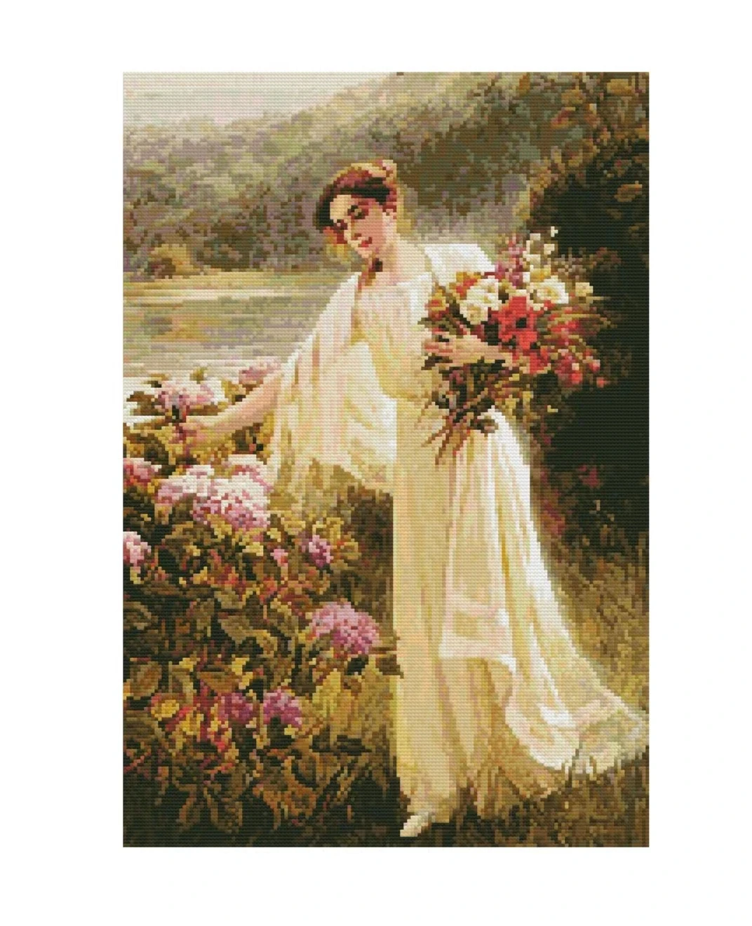 Girls Gathering Flowers 18CT 16CT 14CT Unprinted Top Quality Cross Stitch Kits Embroidery Art DIY Handmade Needlework Home Decor
